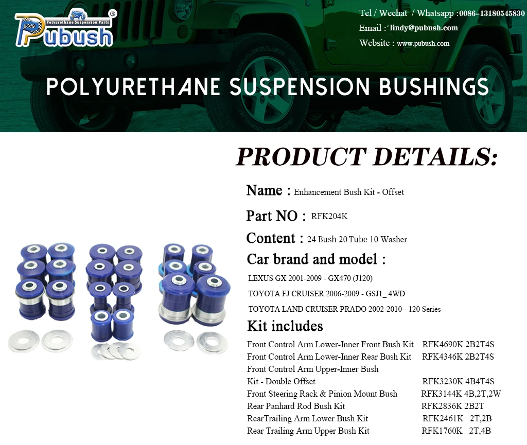 Polyurethane Enhancement Bush Kit - Offset Suitable For FJ Cruiser  Land Cruiser Prado 120 Series