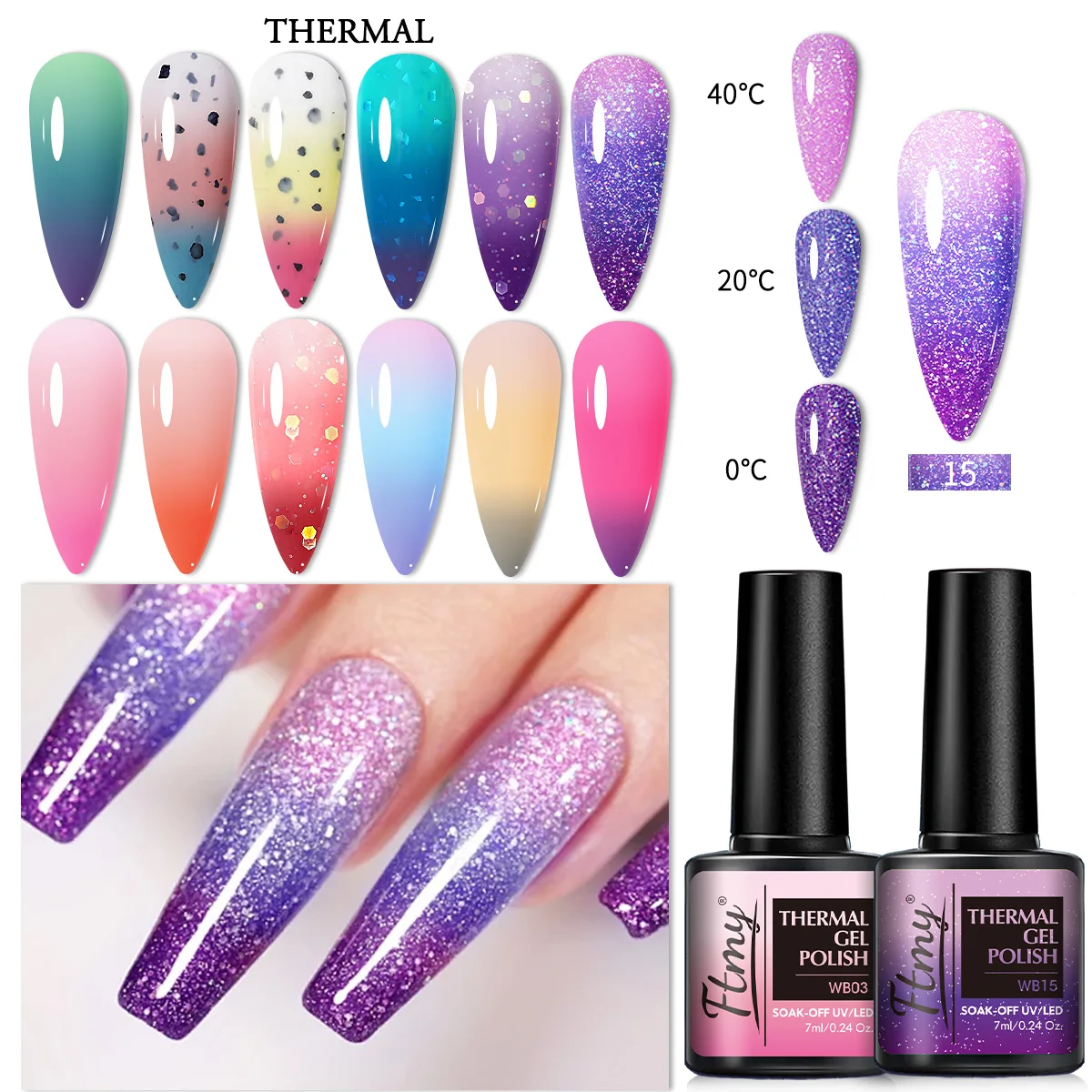 مجموعة طلاء أظافر جل حساس للحرارة مكونة من 12 قطعة - حساس لدرجة الحرارة، يزيل بريق الأشعة فوق البنفسجية، ولا يسبب الحساسية، خالي من الفورمالديهايد، مناسب #4