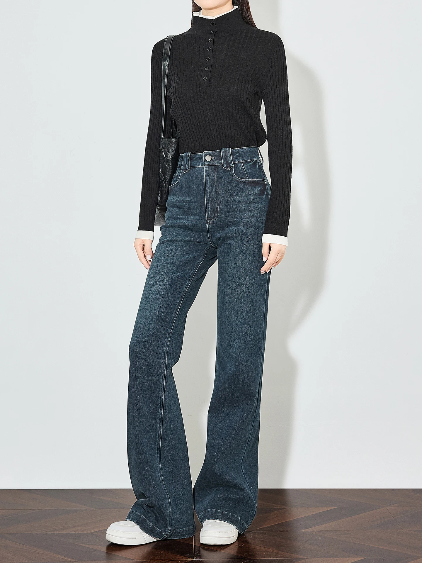 

Джинсы женские прямые с высокой талией, на подкладке, повседневные, темно-синие, из смесового хлопка, для работы и отдыха