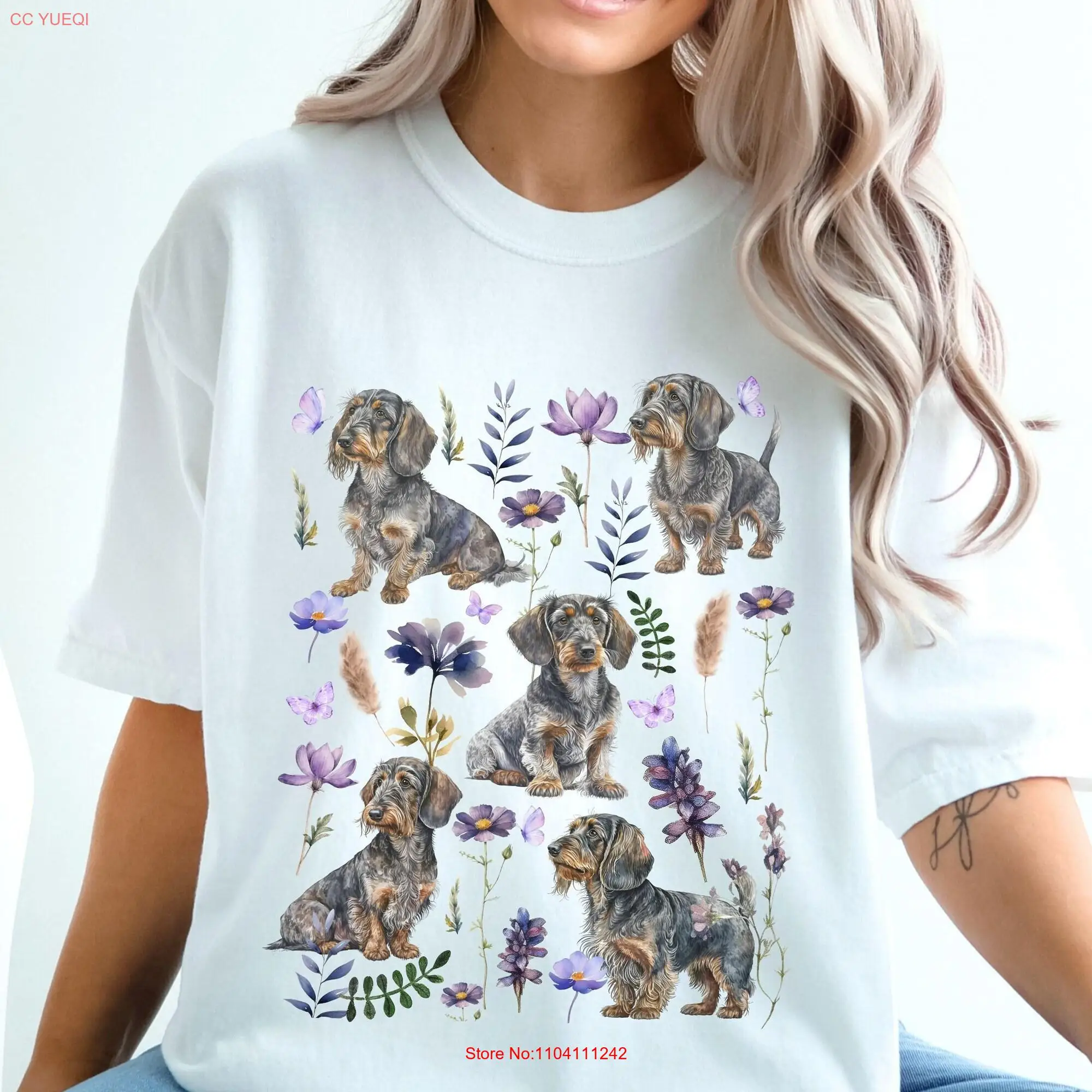 Wirehaired Dachshund T Shirt s Dog Wild Flower Cottagecore Doxie long or short sleeves