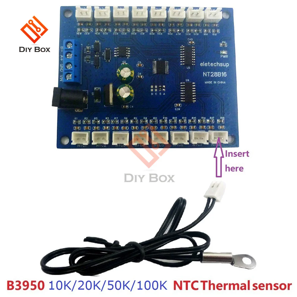 16Ch RS485 Temperature Collector Modbus RTU Paperless Recorder 10K/20K/50K/100K B3950 NTC Sensor NT28B16