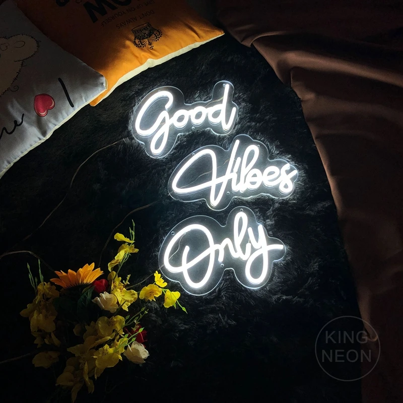 

3 Pcs Good Vibes Only Neon Sign Office Light for Bar Pub Club Home Wall Hanging Flex Neon Lights Wedding Home Party Decor