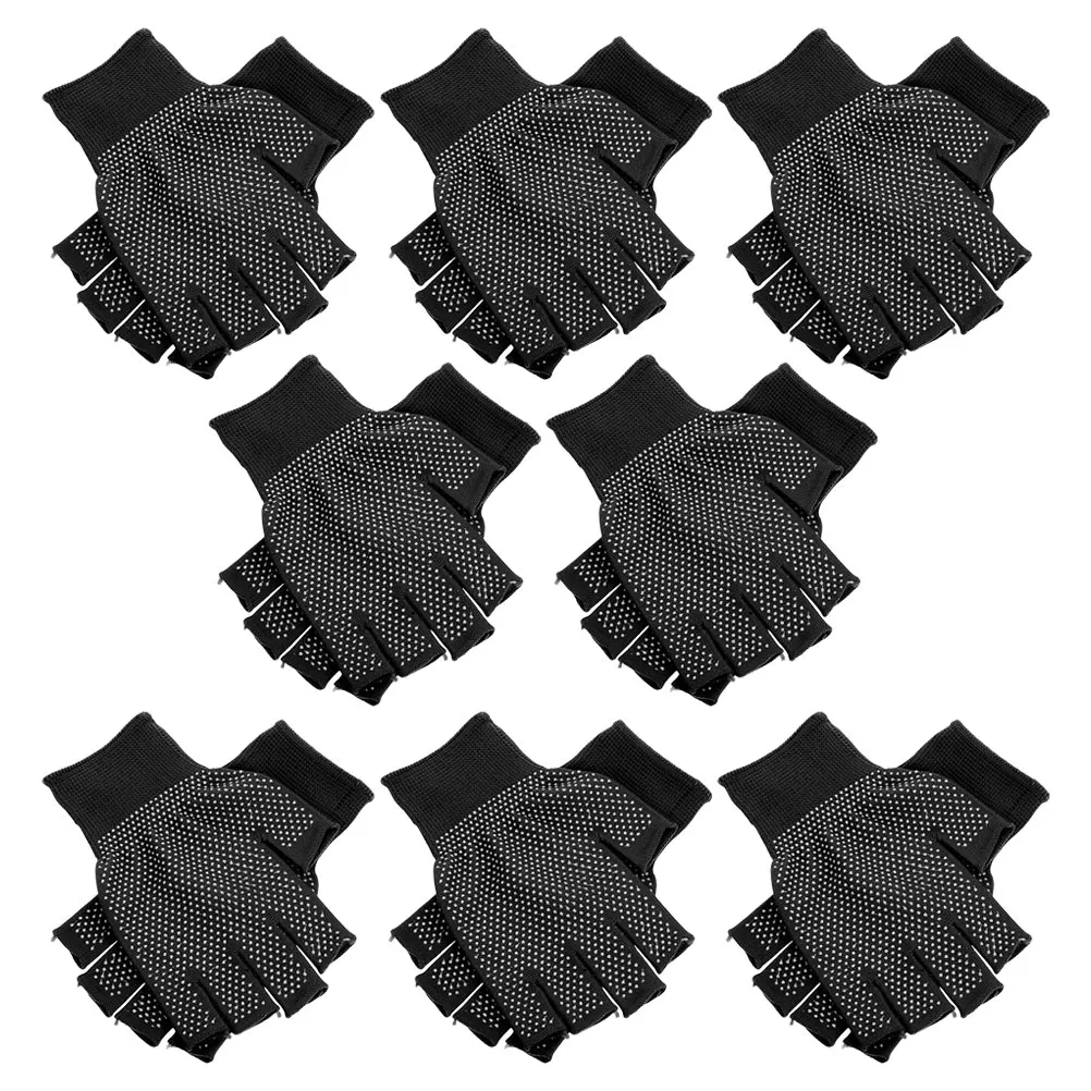 

8pcs 8 Pairs Fingerless Work Gloves Anti-slip Black Half-finger Mens Women Garden Industrial Use Durable Touchscreen Compatible