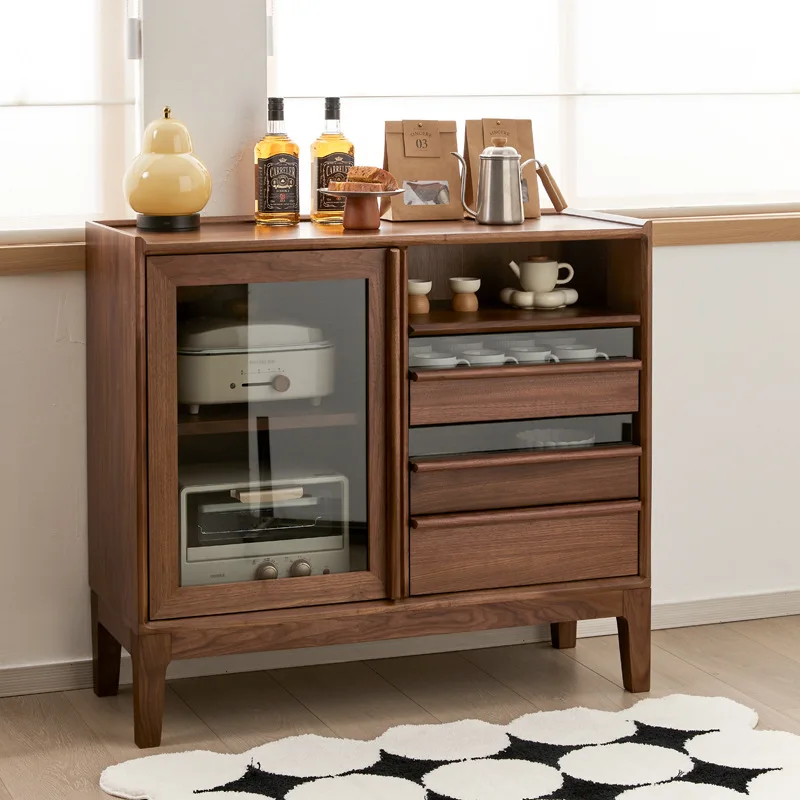 북미 검은 호두 사이드 캐비닛 단단한 다기능 북유럽 거실 보관 캐비닛