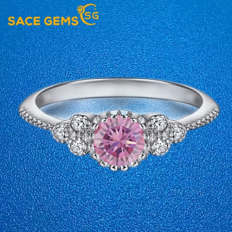 

SACE GEMS GRA Certified D Color 0.5ct Moissanite Ring 925 Sterling Silver Plated with 18k White Gold Ring for Women Fine Jewelry