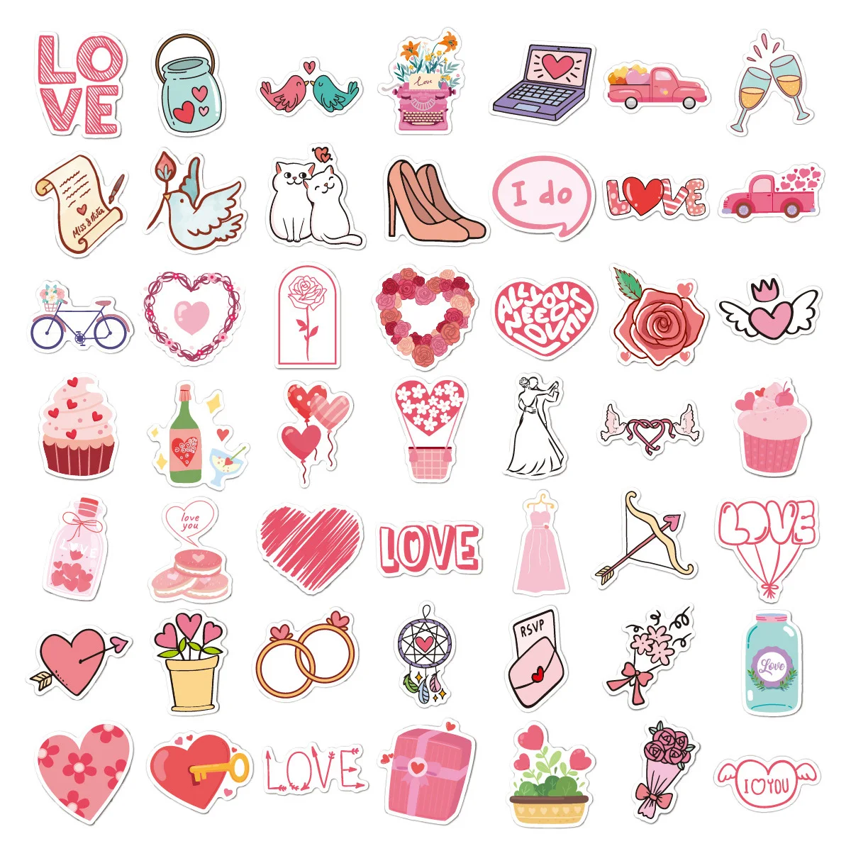 100PCS Colorful  Love Hearts Stickers For Decoration Planner Phone Case Scrapbook Journals Decoration Suitcase Helmet Stickers