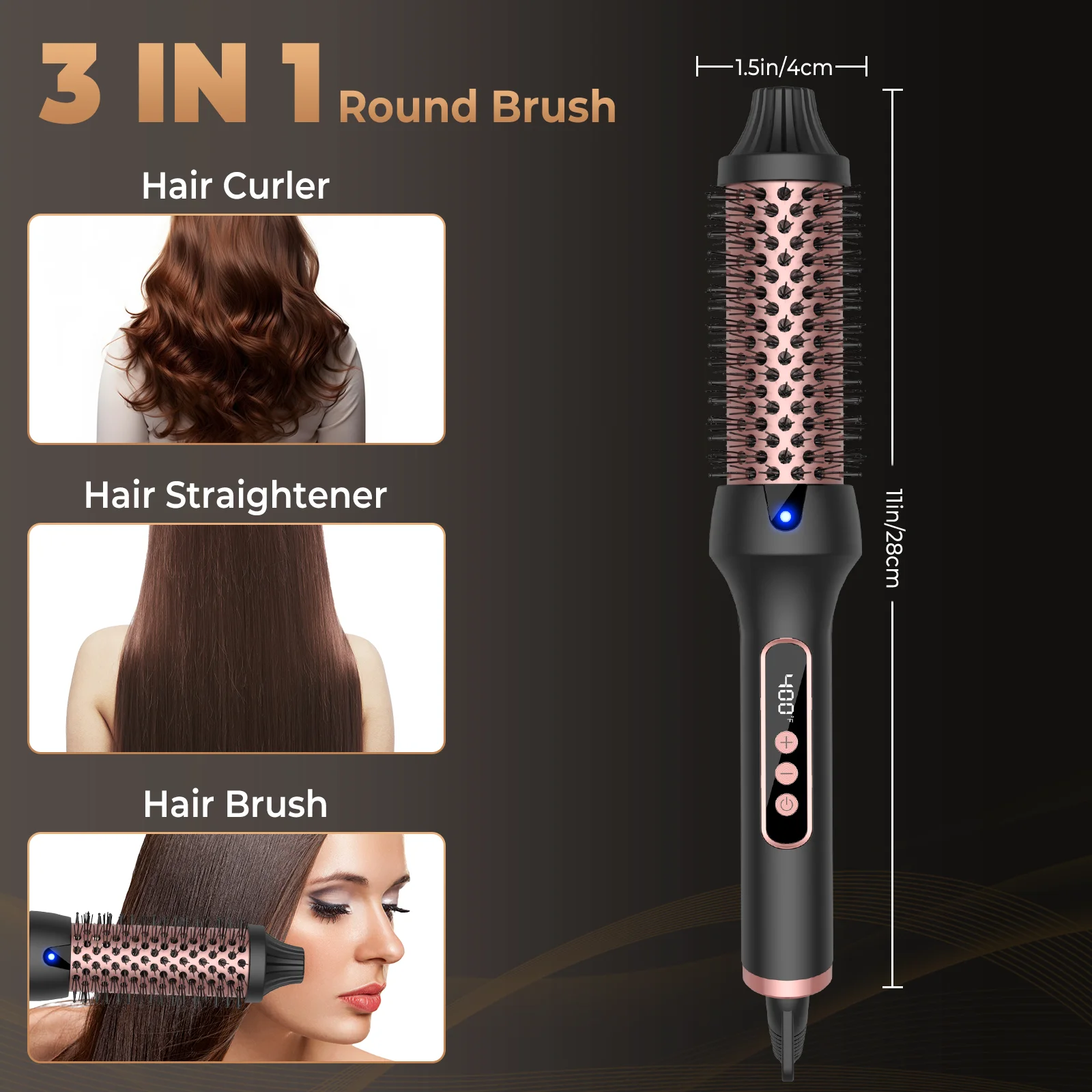 

1.5 Inch Hair Curling Iron Brush Heated Round Brush Hair Electric Heating Brush Electric Hair Curler Comb Ceramic Thermal Brush