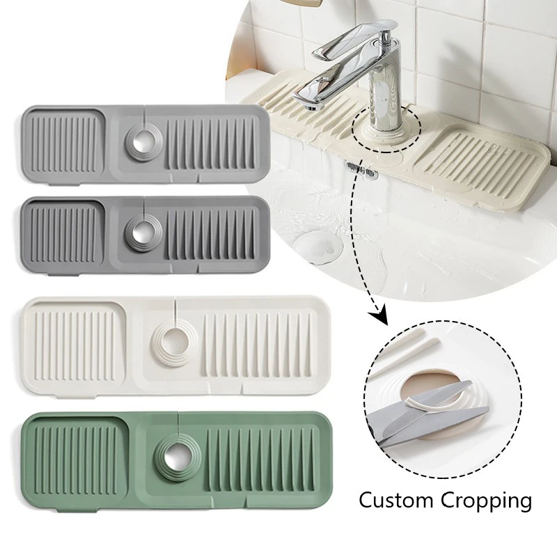Silicone Faucet Mat Sink Splash Guard Faucet Drainage Pad Thicken Drying Pads Kitchen Bathroom Countertop Protection Mats