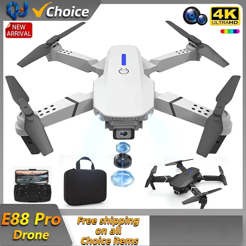 Дрон E88 Pro WIFI FPV с широким углом, двойной HD 4K 1080P, регулируемая высота, складной Квадрокоптер, вертолет, фартук, игрушка в подарок