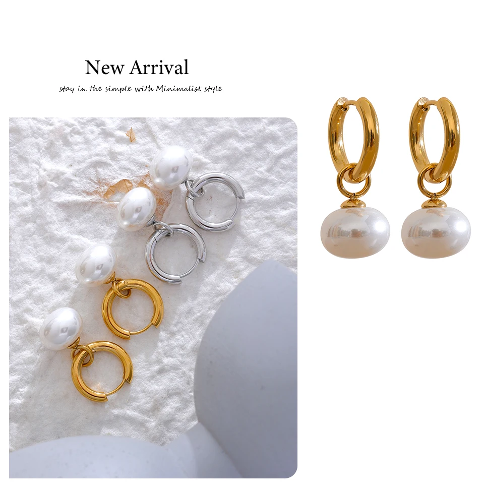Yhpup Hohe Qualität Imitation Perlen Tropfen Edelstahl Goldene Koreanische Hoop Ohrringe Charms Mode Schmuck Bijoux Femme Geschenk – Detail 10