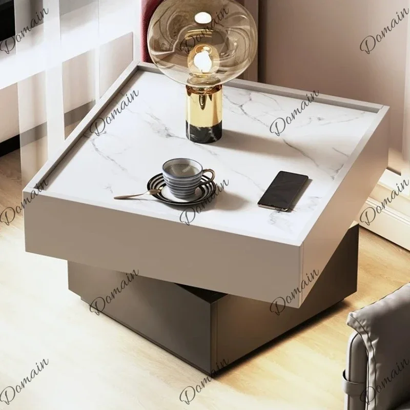 M Solid Wood Rock Board Minimalist Edge Table Italian Rotating Small With Intelligent Sensor Light Square Coffee Table Furnitur