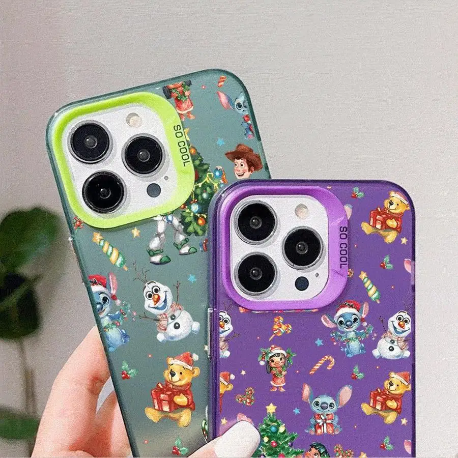 Colored Silver Case for Apple iPhone 11 13 15 Pro Max 12 14  XR X XS Shockproof Shell Phone Cover Disney Stitch Winnie Christmas image 5