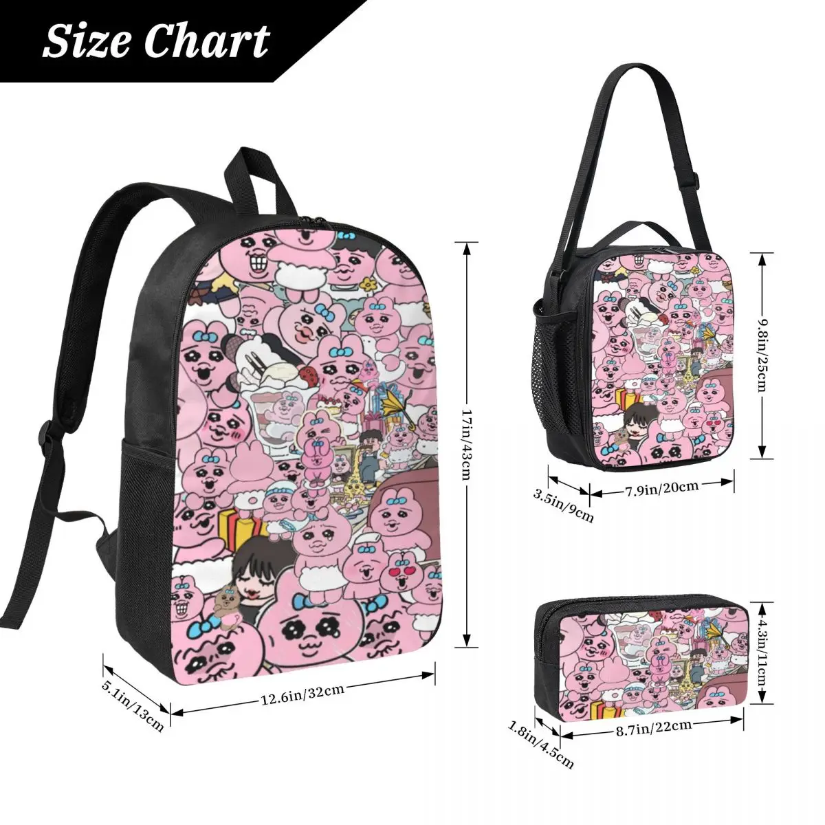 3Pcs Opanchus Cute Usagis Bunny Backpack Set for Children Pencil Boxes Bookbag Sets with Lunch Box For School Students Daypack