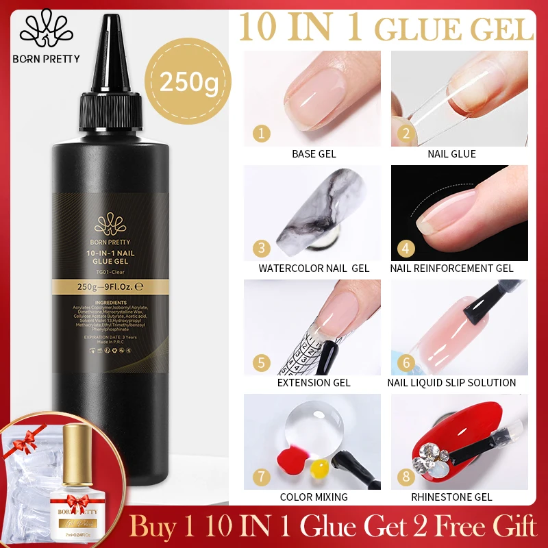 BORN PRETTY 250g 10 IN 1 Glue Gel Nail Polish Keep Nail C Arc Enhanced Nail Art Thickness Rubber Base Gel Super Bright Top Coat