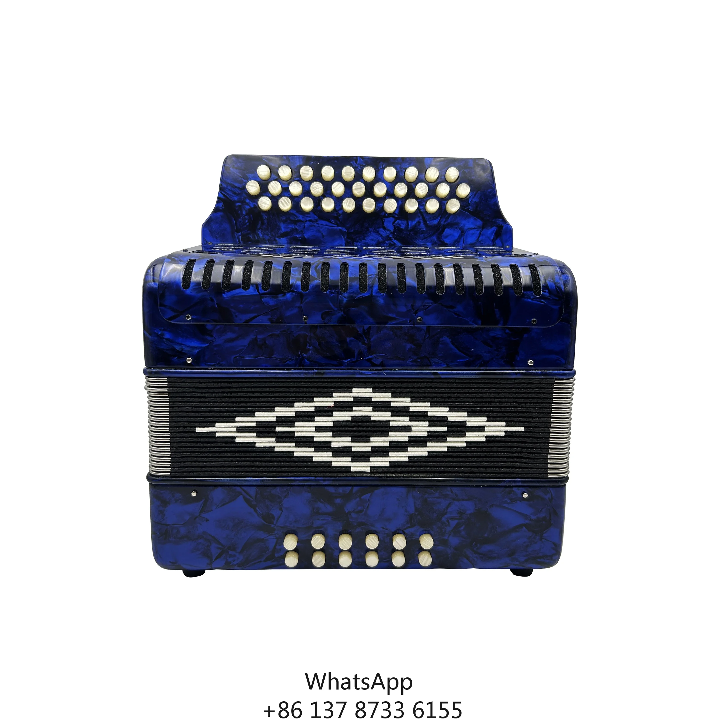 Professional Diatonic Wood Accordion Instrument 31 Buttons 12 Bass Student Royal Blue Celluloid White JB3112A Model Portable