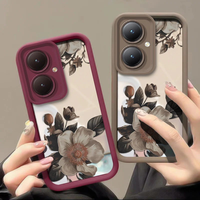 Luxury Soft Silicone Shokcproof Case For Vivo Y02T Y02 Y02S Y01 Y9S Y7S Y3 Y03 Y03T Y02A Mirror Makeup Flower Pattern Cover