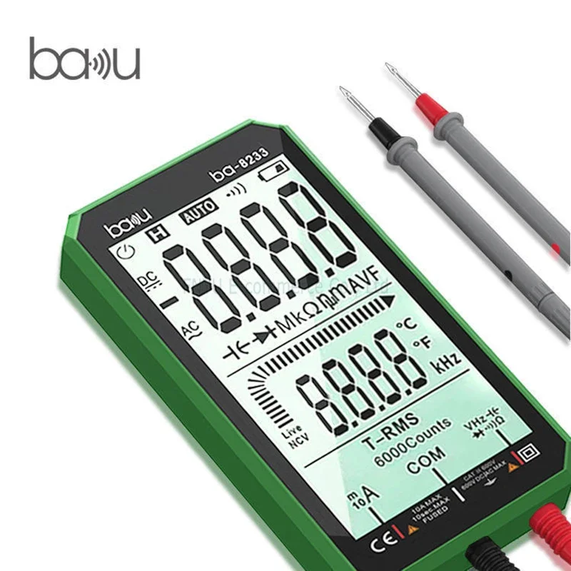 BAKU Ba-8233 Digital Multimeter High Definition LED Smart Display 600V 10A for AC DC Voltage Current Resistance Measurement Tool