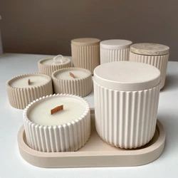 Round Candle Jar Molds Striped Gypsum Epoxy Resin Flower Pot Molds DIY Tealight Candle Holder Home Decora Art Jewelry Bowl