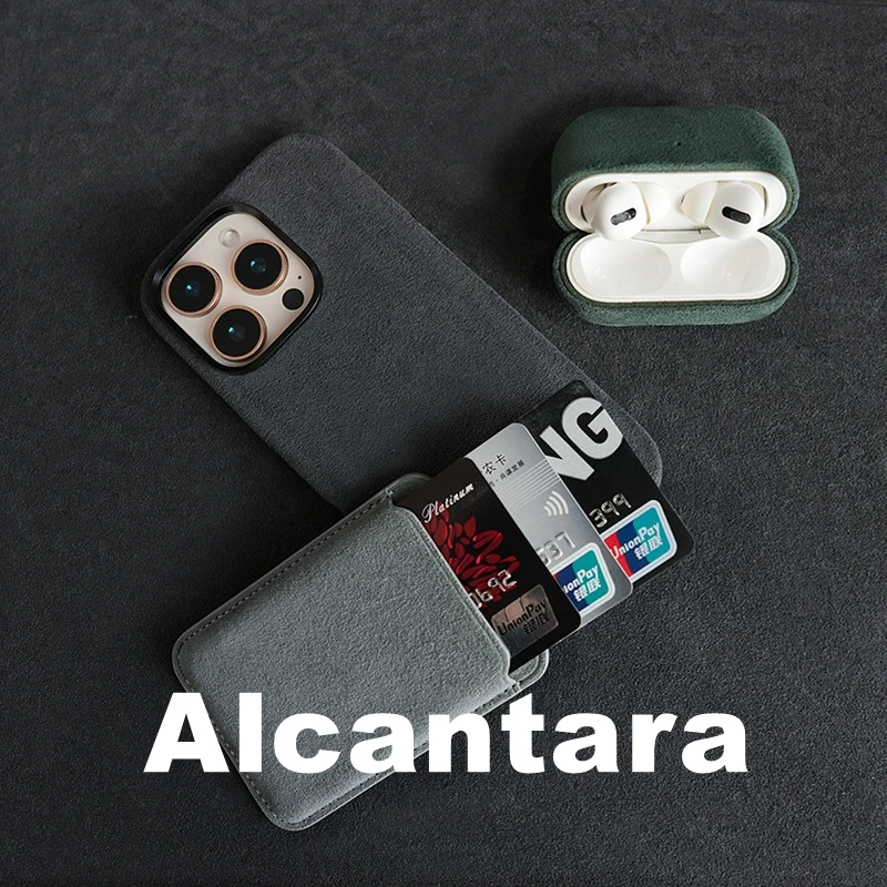 

Genuine Italy Alcantara Leather Wallet with MagSafe Magnetic Magnets Built-in Card Holder For iPhone 16 15 14 13 12 Pro Max