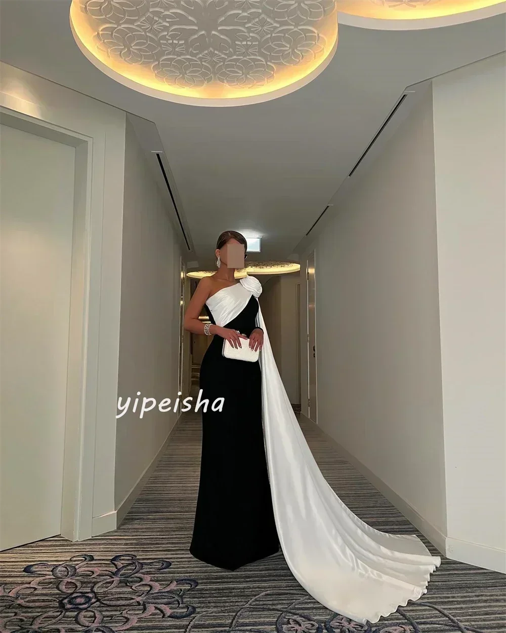 Customized Jersey Handmade Flower Pleat Wedding Party A-line One-shoulder Bespoke Occasion Gown Long Dresses