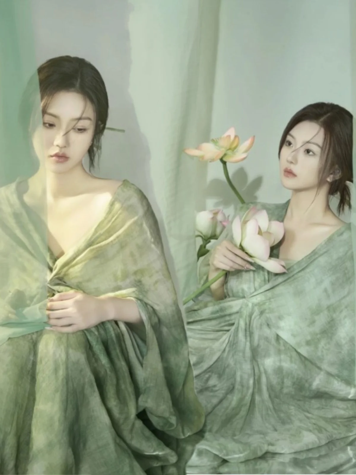Chic Gradient Dyed Chinese Theme Dress Art Photo Shoot Zen Inspired Young Women's Fashionable Stage Costume Polyester Fabric