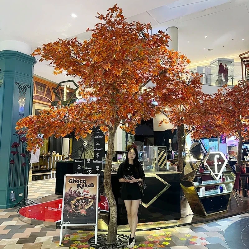 Simulación de árbol de arce rojo, árboles falsos, planta verde, paisaje grande, árbol de arce, empresa, ventana de compras, árbol decorativo para sala de estar