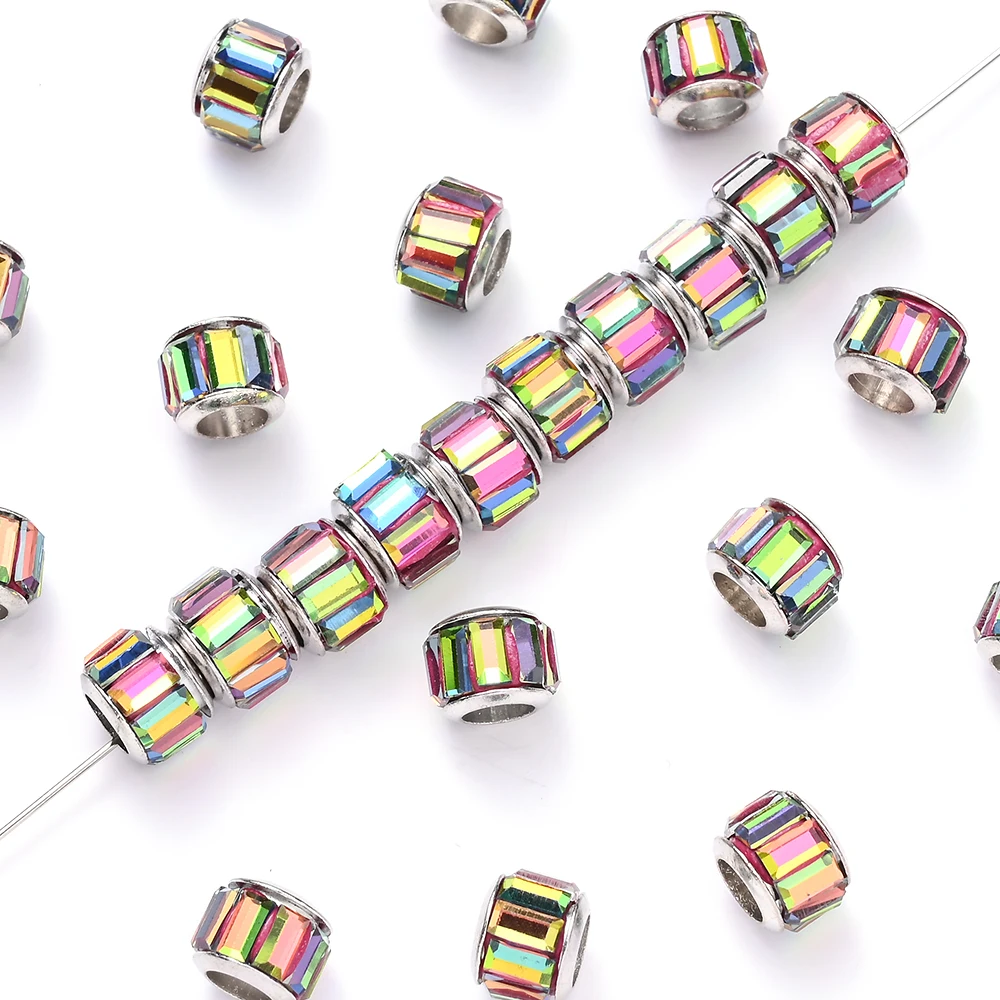 20 Stück 7x9mm Bunte Glasperlen mit Großem Loch, Legierungs-Kristall-Metallperlen für Schmuck, DIY-Armbänder, Halsketten – Detail 4