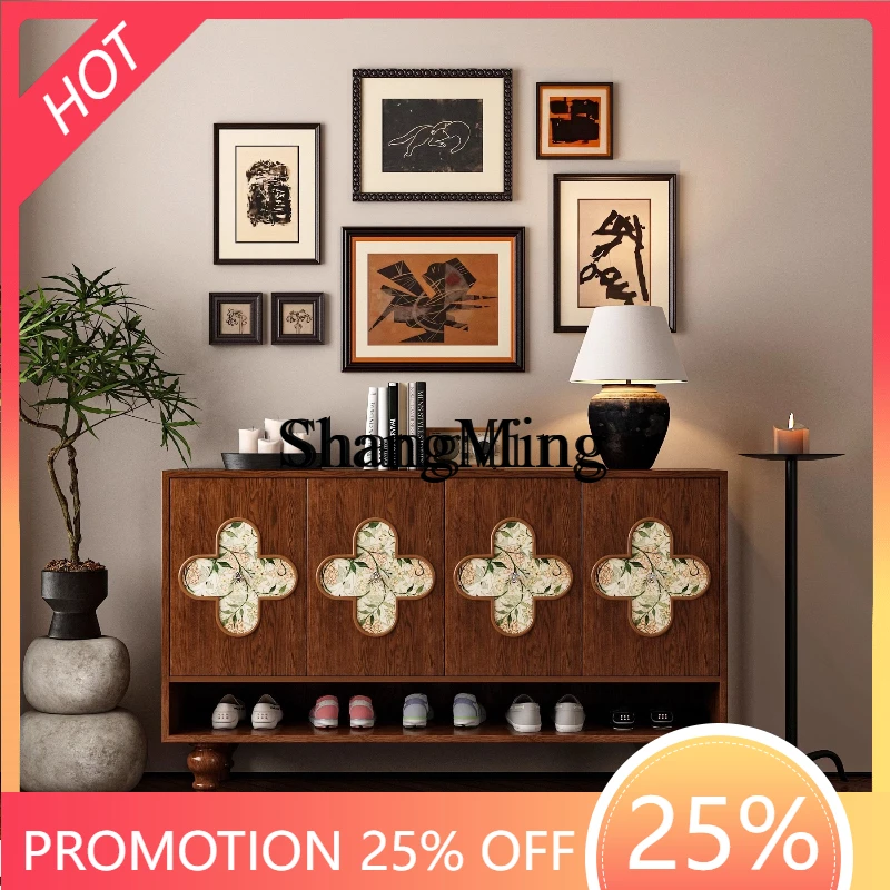 

SM household cabinet integrated against the wall door solid wood indoor multi-layer oversized storage Chinese retro cabinet