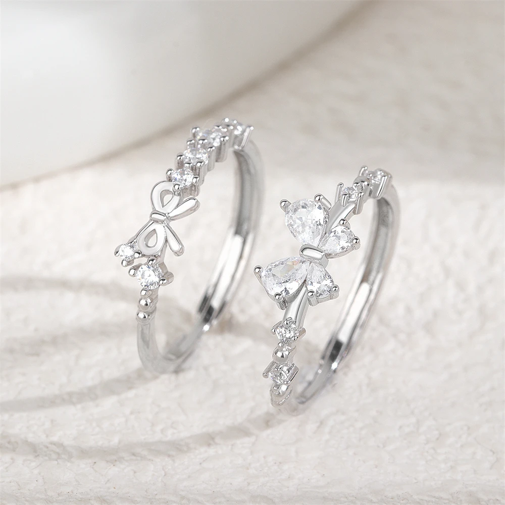 

Кольцо из стерлингового серебра 925 пробы с милым лучшим другом и бантом, пара открытых регулируемых нишевых минималистичных аксессуаров