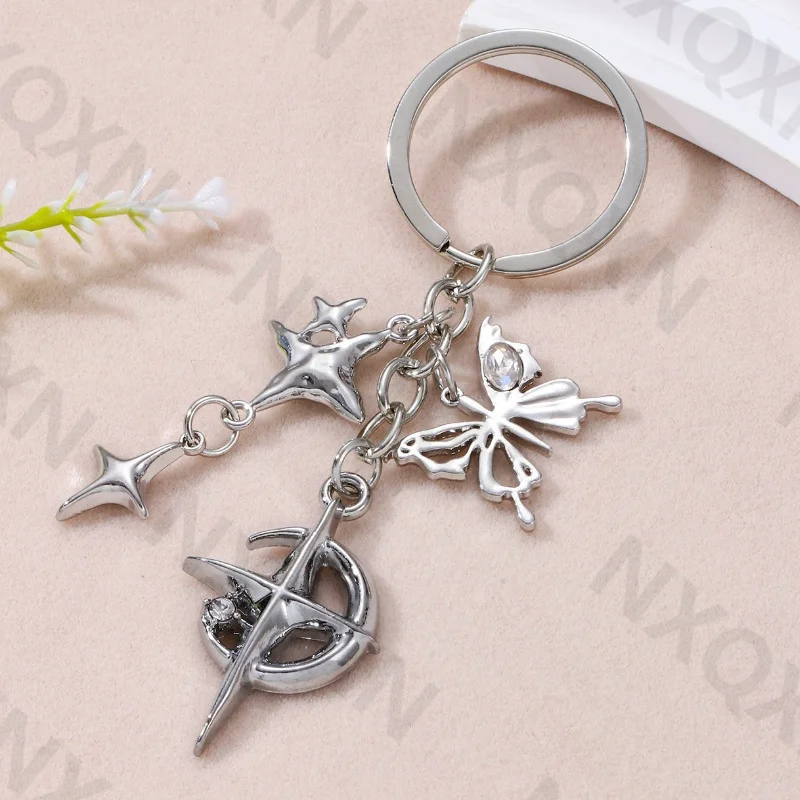 Y2K Pretty Star Moon Butterfly Enamel Keychain Flying Insect Classic Key Ring For Women Men Friendship Gift Handmade Jewelry