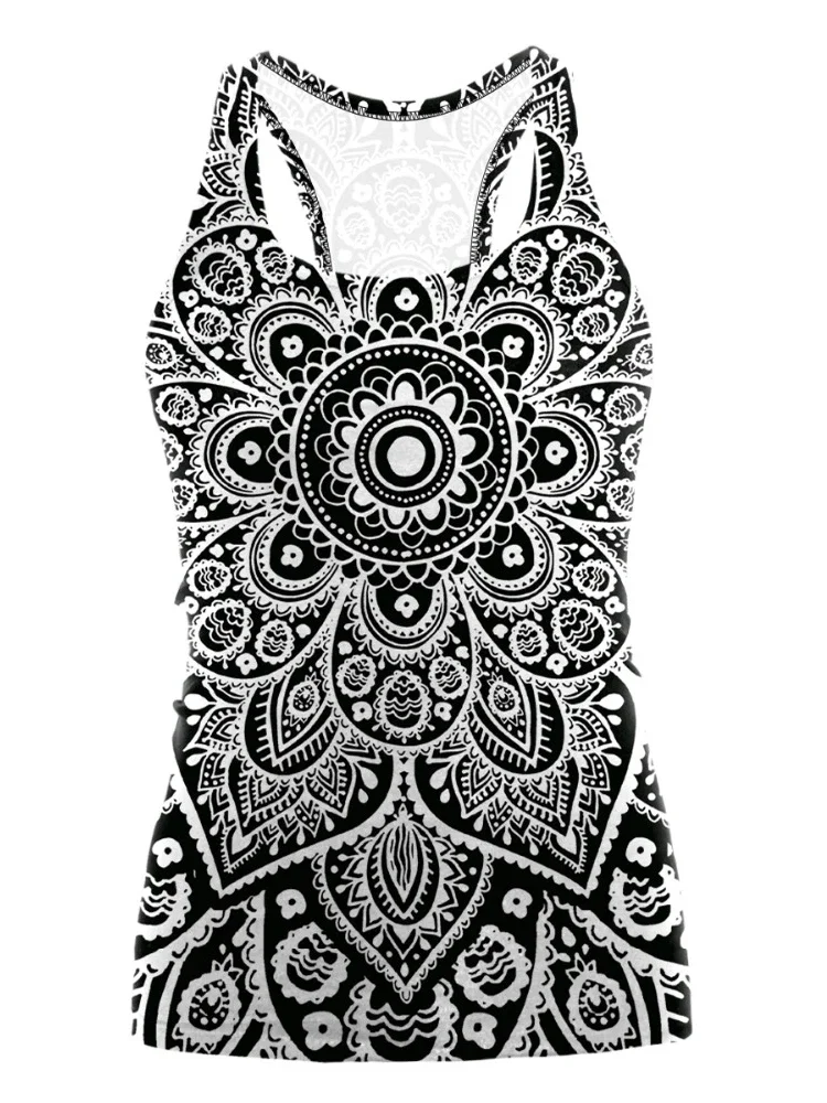 NADANBAO 2024 druk cyfrowy Mandala Tank topowy Tshirt aztecki okrągły Ombre z okrągłym dekoltem Top bez rękawów T shirt damski — zdjęcie 2