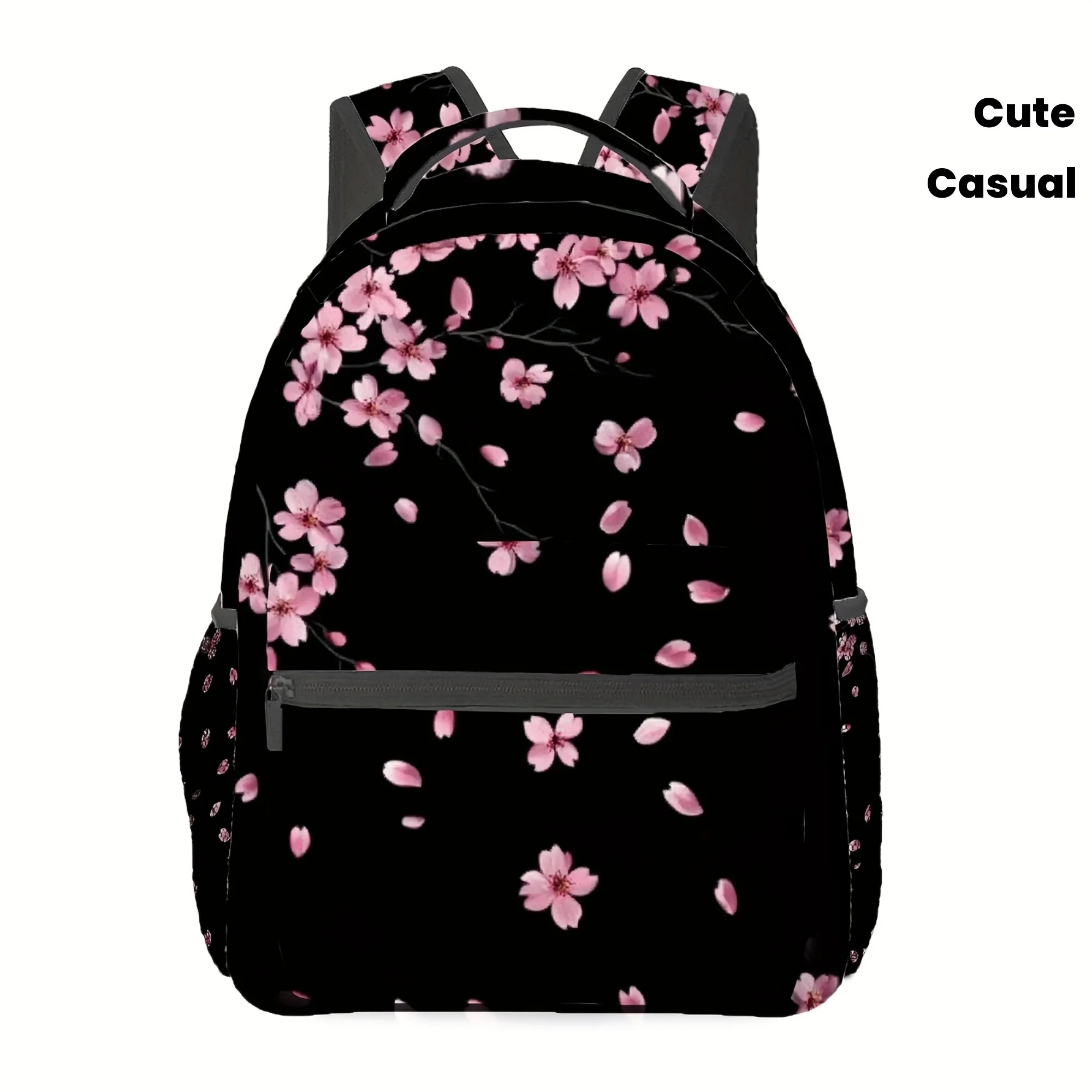 

Женский рюкзак с принтом сакуры и вишни, милый розовый и черный дизайн, складная сумка для ноутбука с регулируемыми ремнями для школы