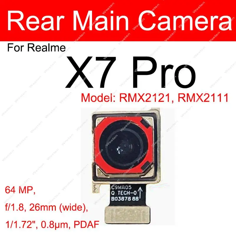 Realme X7 X7 Pro 5g 용 후면 전면 카메라, 전면 셀카 페이싱, 후면 메인 카메라, 플렉스 케이블, 교체 부품