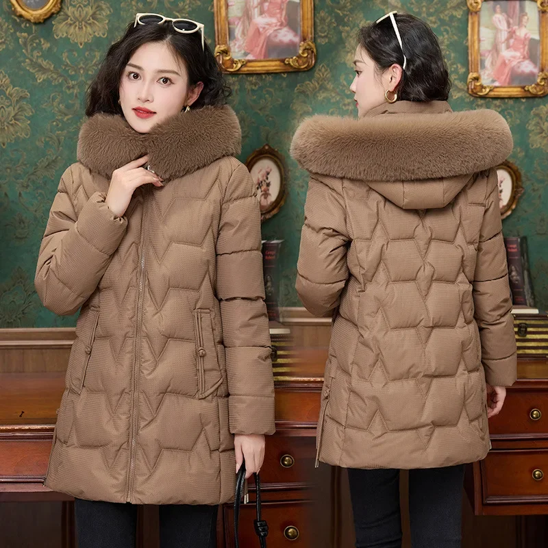 Winter Women Jacket Parka Big Fur Collar Hooded Thick Warm Female Coat Casual Outwear European College Student Tops -30 Degrees