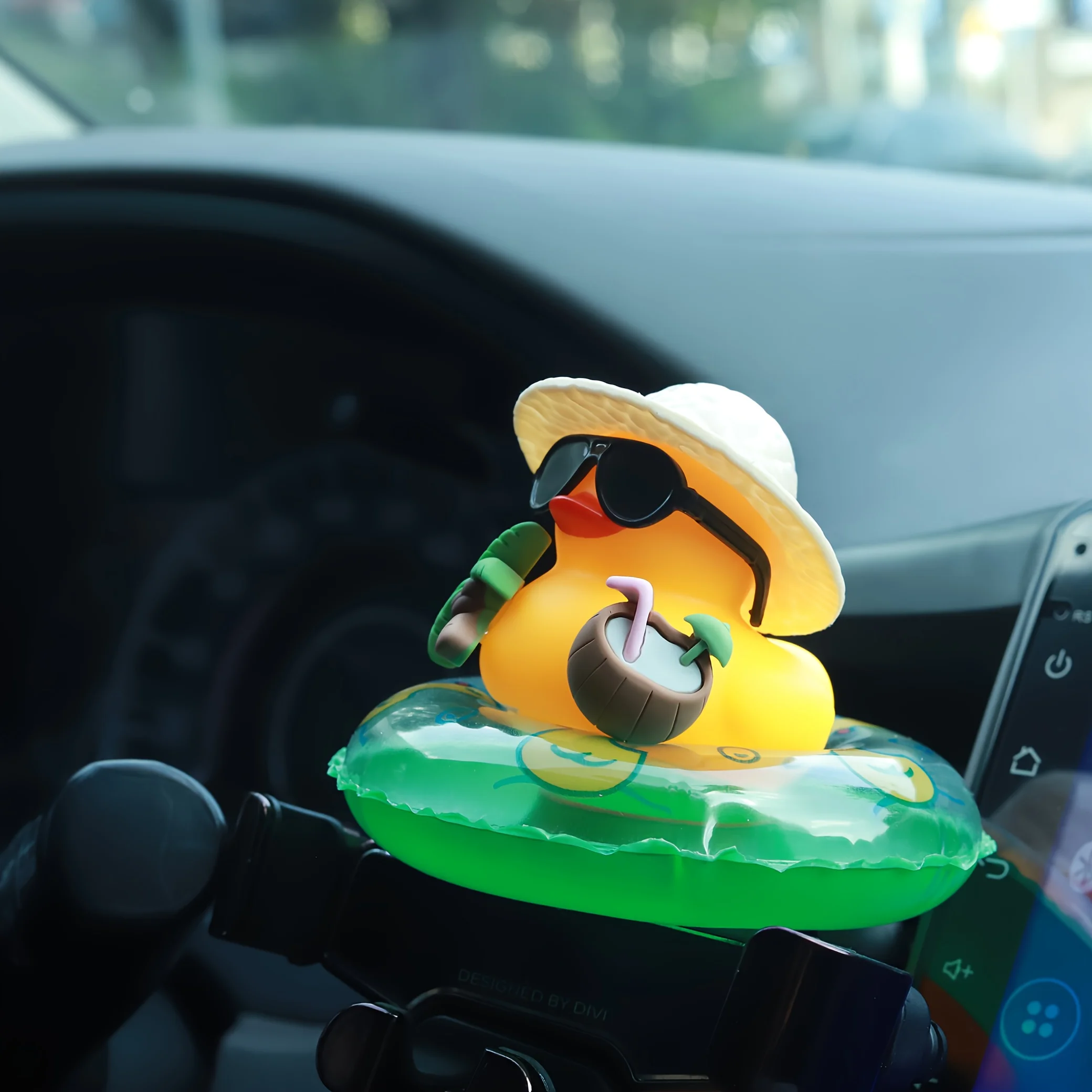 Cute Summer Beach Duck Car Ornament, Sunglasses Rubber Duck with Swim Ring, Dashboard Decor for Car Interior & Holiday Gifts - view 4