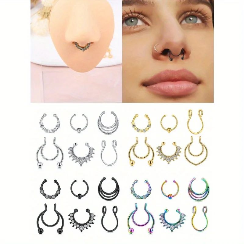 

24PCS Fake Septum Fake Nose Ring Hoop 20G Faux Nose Piercing Hoop Clip On Nose Rings Non Piercing Fake Nose Septum Lip Ear Ring