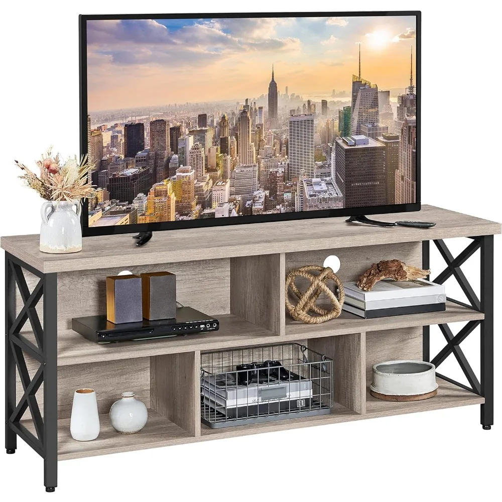 

ndustrial Entertainment Center for TVs up to 65 Inch, Gray TV Stand with 5 Storage Compartments,Large TV Console for Living Room