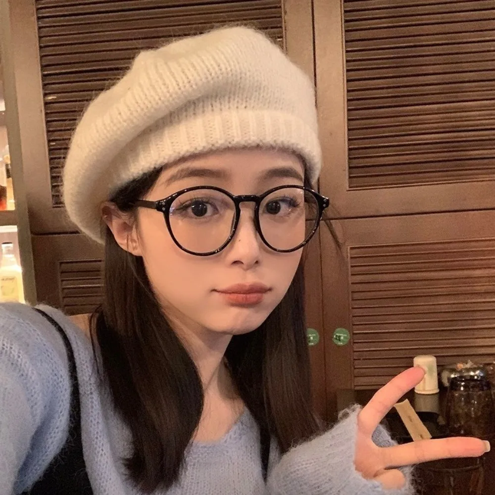 

Retro Wool Mohair Beret Warm Big Head Circumference Knitted Beanie Cap Y2k Versatile Painter Hat Autumn Winter