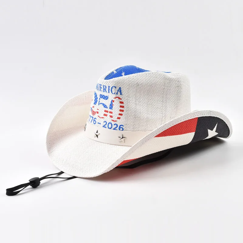 American Style Straw Western Cowboy Hat Summer Outdoor Travel Beach Sun Hat Lady Cowgirl Jazz Hat Holiday Gift