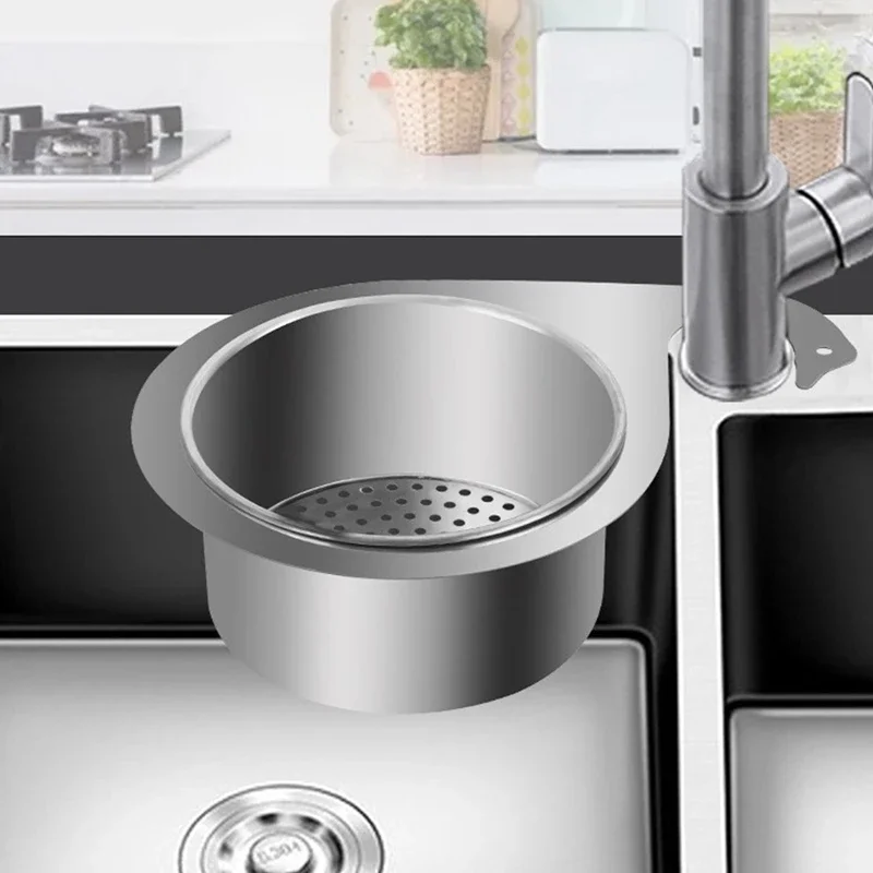 Space Saving Stainless Steel Strainer Basket Kitchen Sink Garbage Filter Swan Dry and Wet Separation Hook Drain Rack