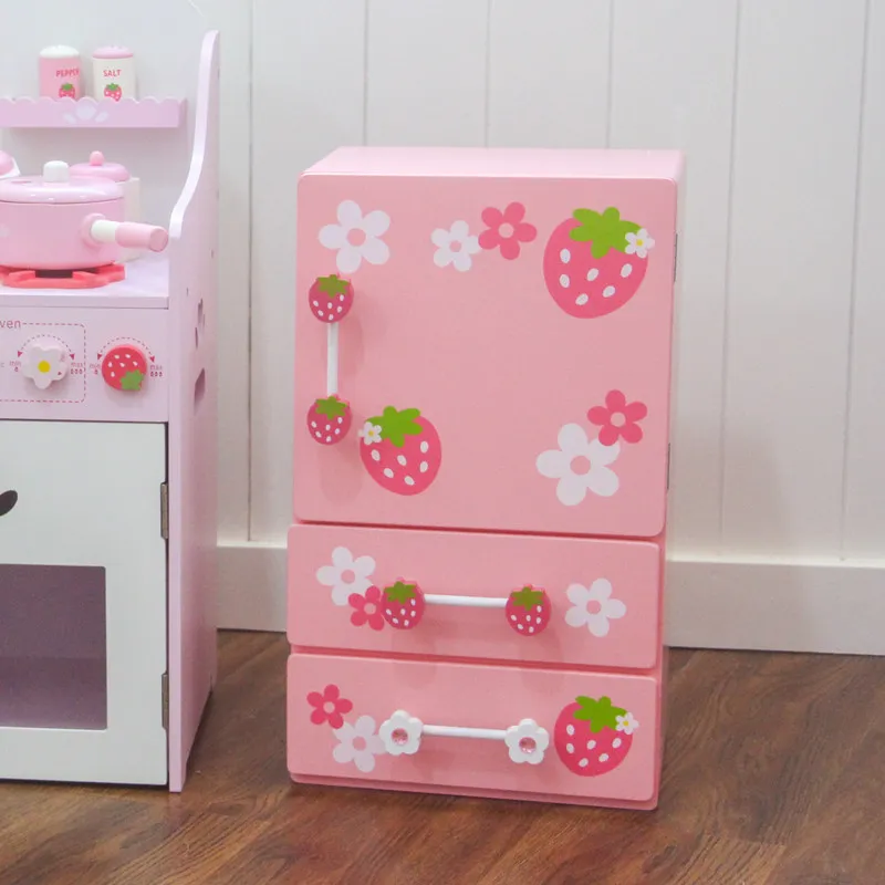 Children's Simulation Refrigerator Toys Kitchen Kitchenware Cooking Play House Set Wooden Puzzle Fruit Cutchella