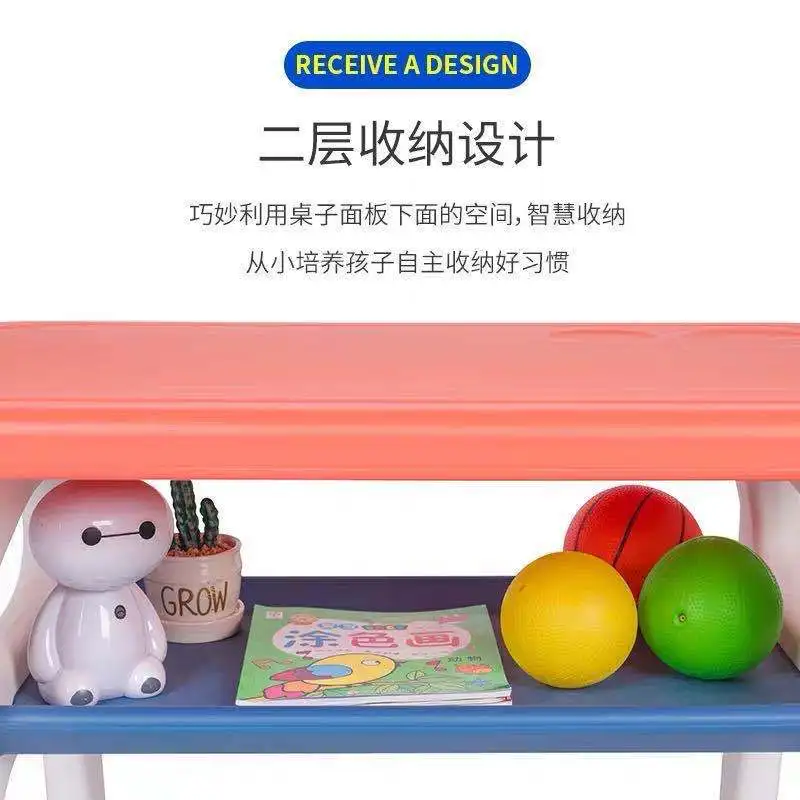 Juego de escritorios y sillas de juguete para niños, escritorio de aprendizaje para bebés, silla pequeña Rectangular de plástico para el hogar