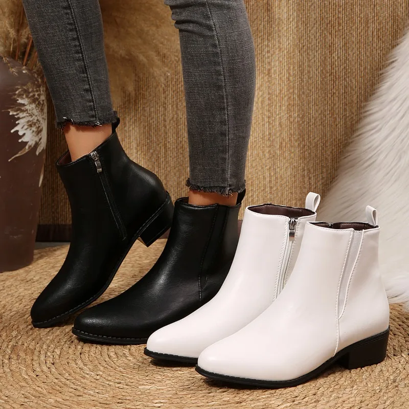 Spring Autumn New Simple Style Thick Heel Women's Ankle Boots 2026 Fashion Solid Round Toe Low Heel Casual Boots for Women