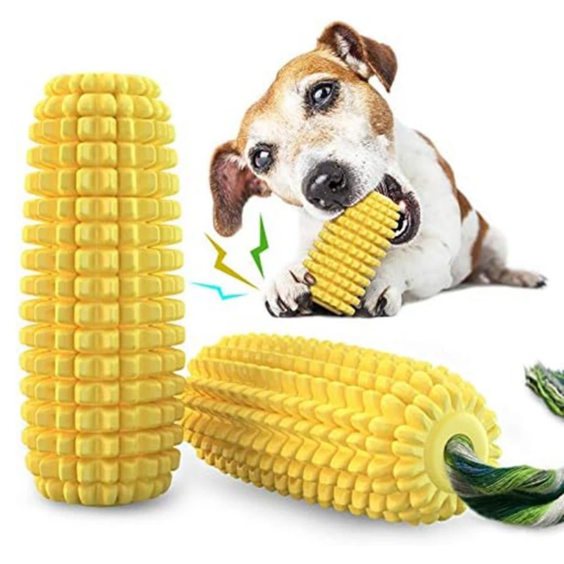 Dog Chew Toys, Indestructible Tough Durable Squeaky Interactive Dog Toys, Puppy Teeth Chew Corn Stick Toy Easy To Use Yellow