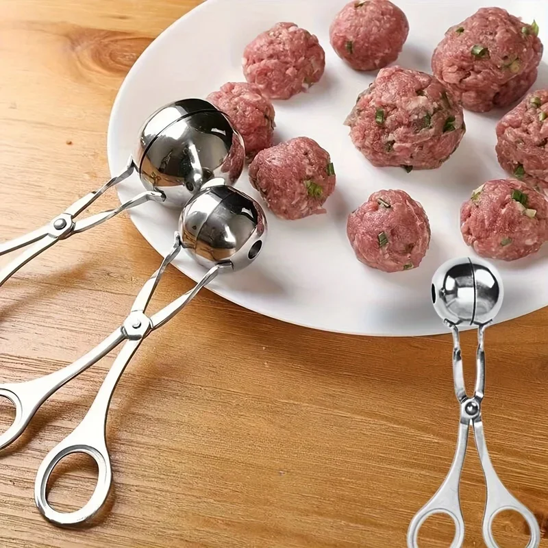 1pc Stainless Steel Meat Ballers with Anti-Slip Handles None-Stick Meat Baller Tongs Meatball Scoop Ball Makers,