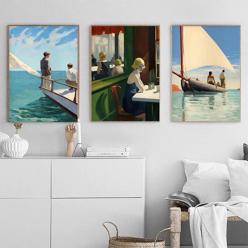 1pc frameless Canvas Painting Edward Hopper Night Scene Canvas Paintings Classic American Art Poster Vintage Diner Gas Station C