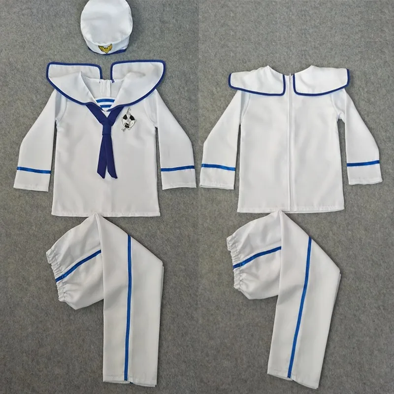 Girl or Boy Baby White Navy Sailor Marine Stripe Costume Party for Kid Hat +Tops + Pant