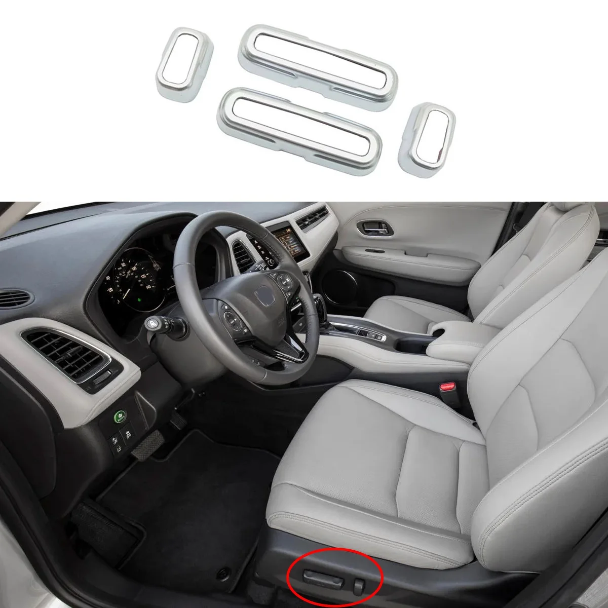 Car Seats Adjustment Switch Knob Control Cover Trim Interior Molding for Honda Vezel HR-V HRV 2021 2022 Silver