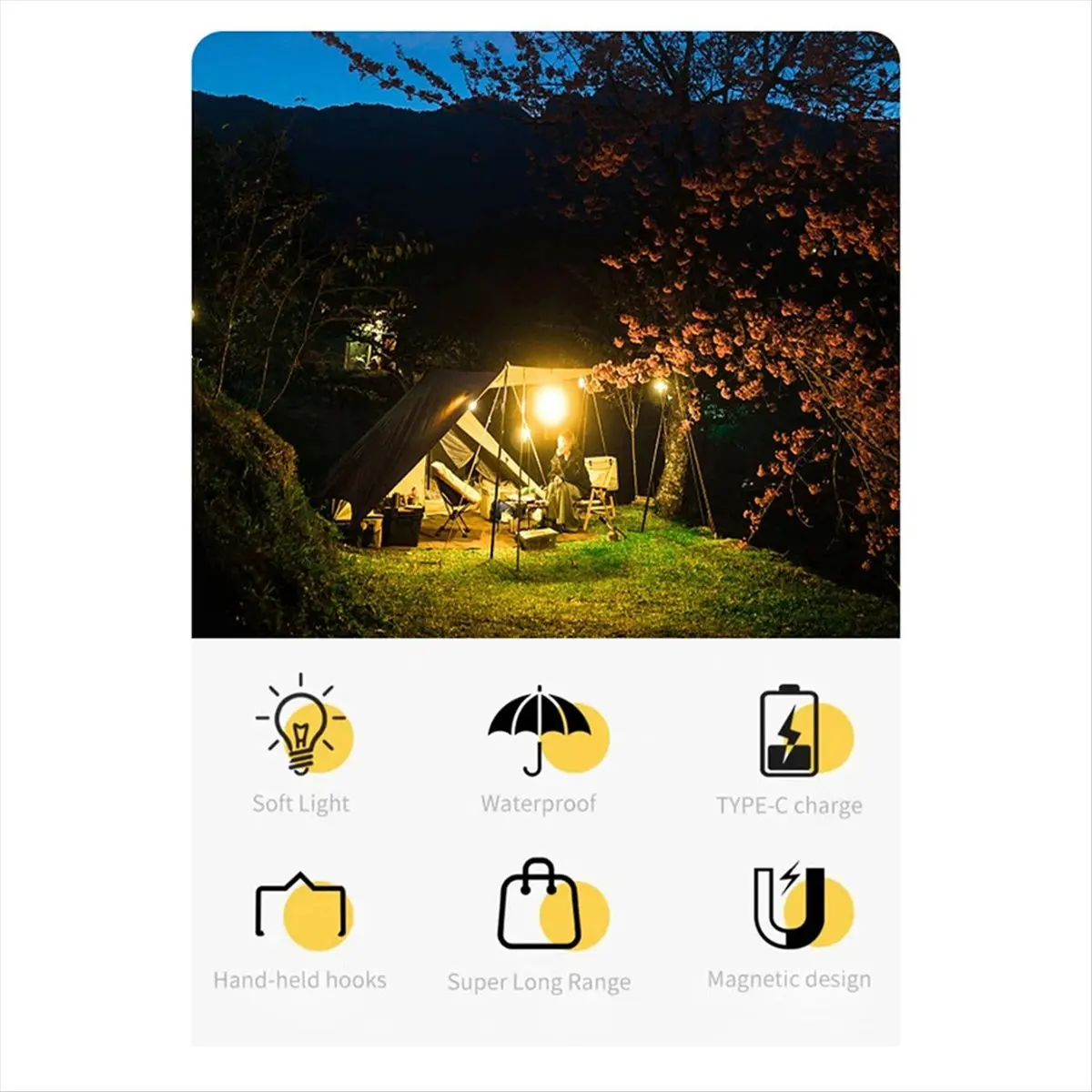 DT35！ Rechargeable LED Camping Light - Multi-Functional Flashlight with TYPE-C Charging for Outdoor Tent Lighting Style-A