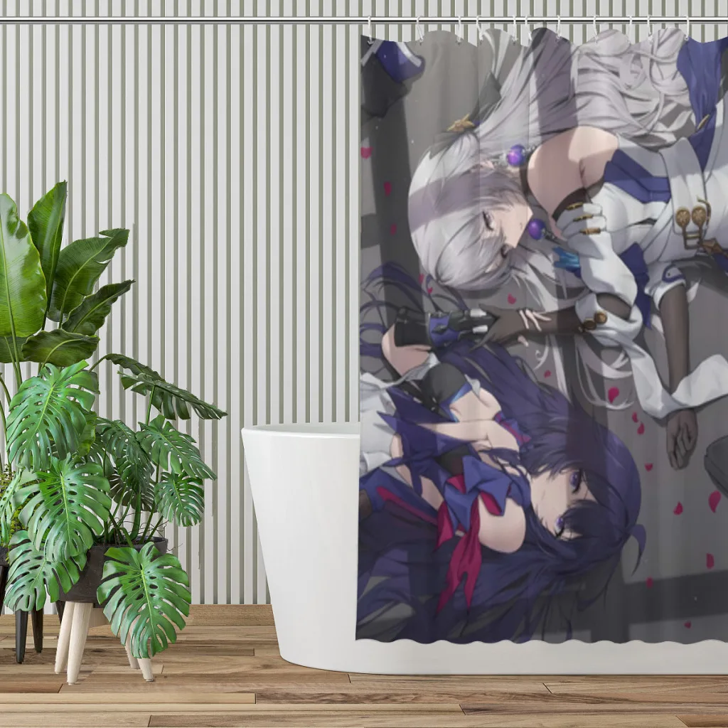 Bronya Lying Bathroom Shower Curtains Honkai Star Rail Waterproof Partition Unique Home Decor Bathroom Accessories